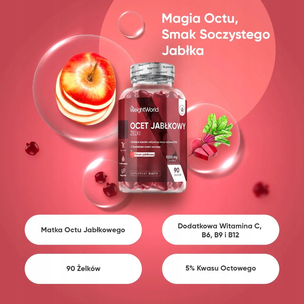 Ocet Jabłkowy Żelki 90 szt. WeightWorld Witaminy Metabolizm Odchudzanie Manufacturer code 5056128124864
