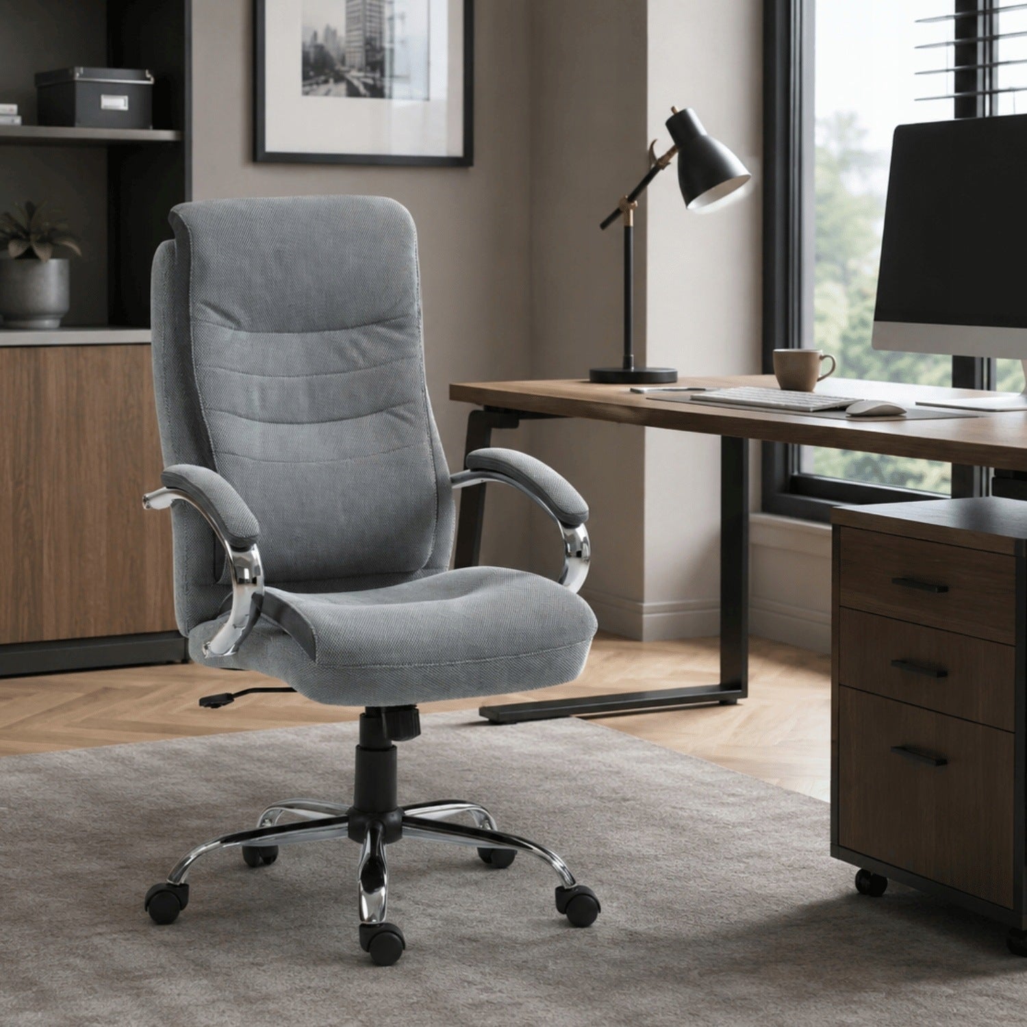 Office Cabinet Swivel Chair For Desk TILT Ash Grey CAESAR Brand MONOVO