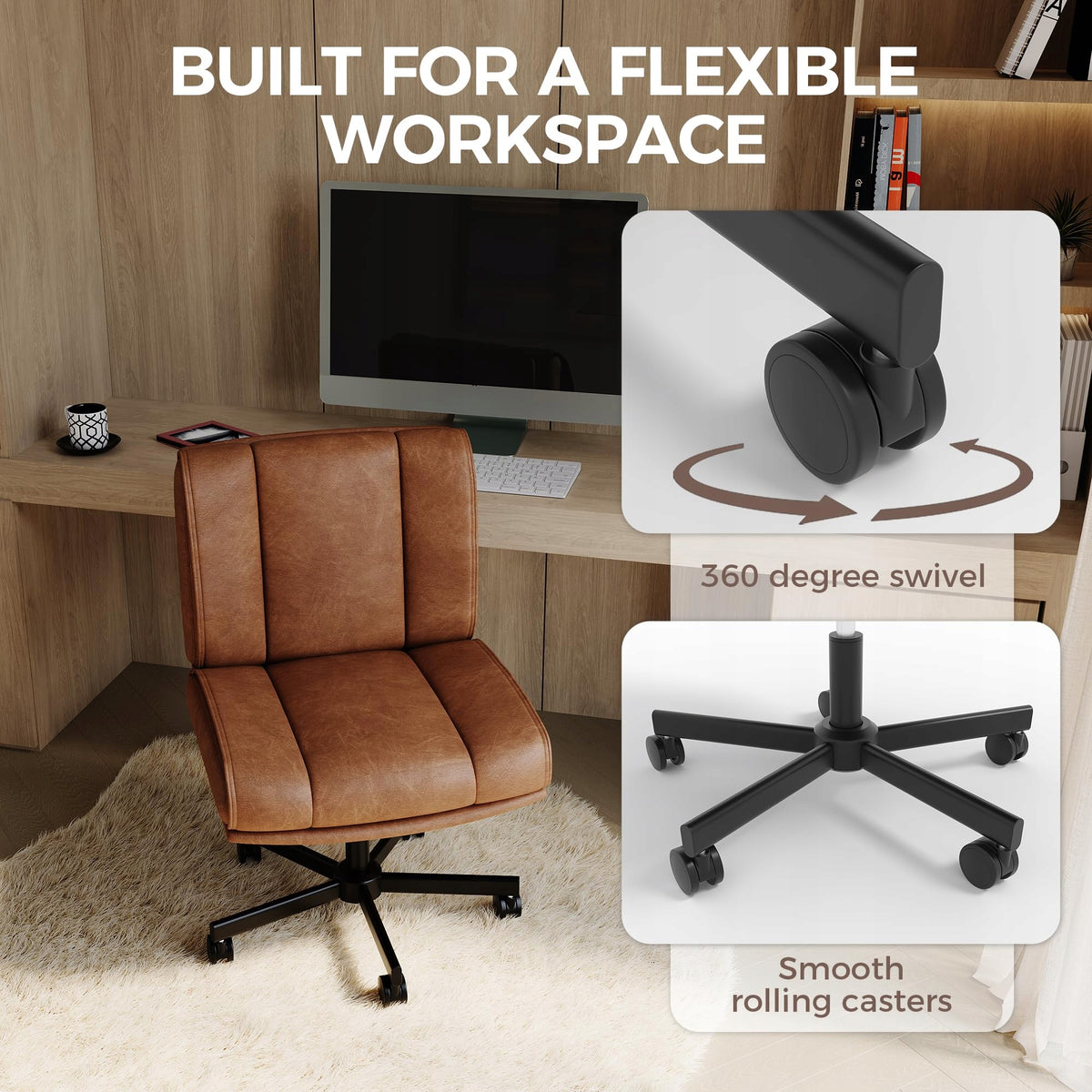 Office Chair, 360° Swivel Rolling Desk Chair with Adjustable Backrest,Brown Brand no brand
