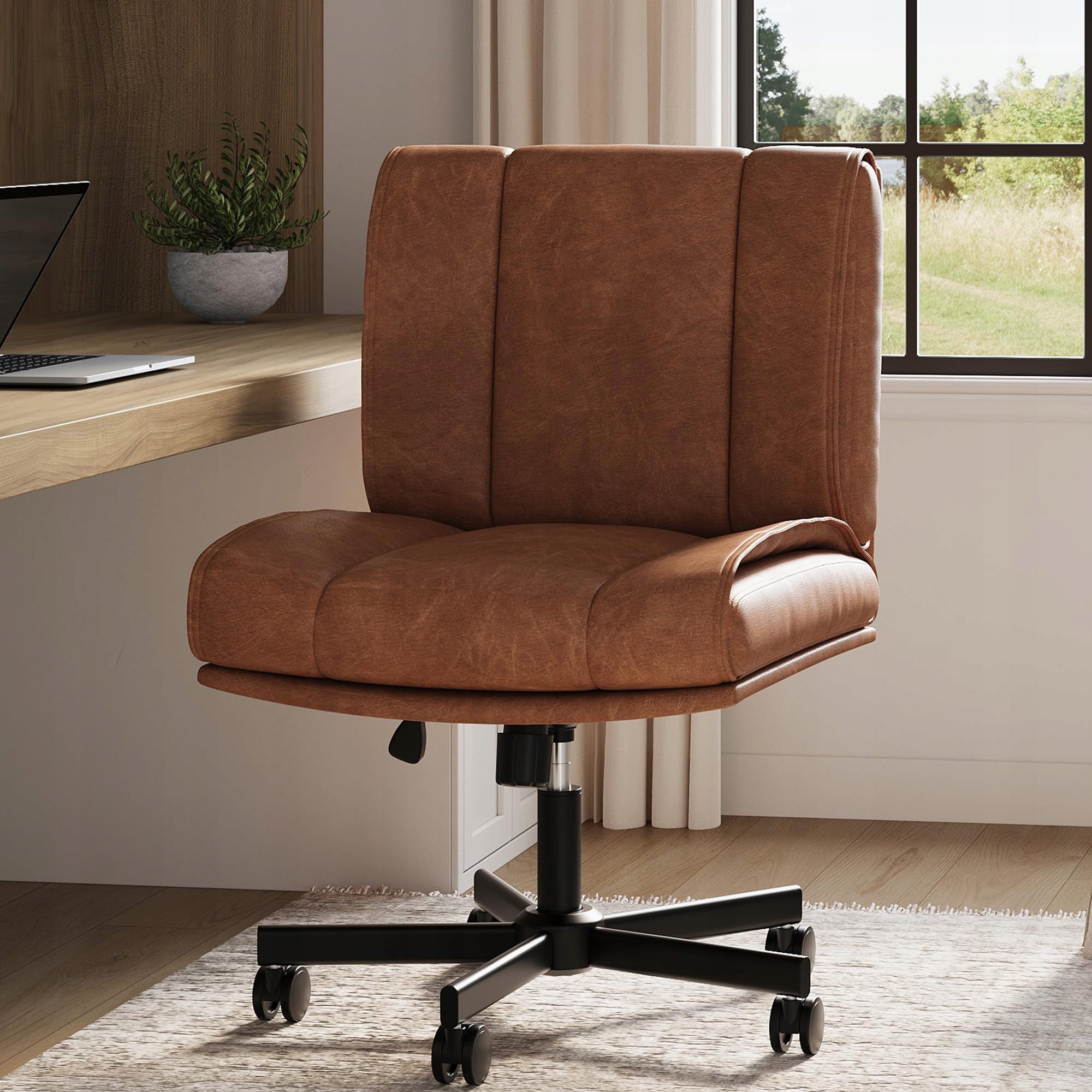 Office Chair, 360° Swivel Rolling Desk Chair with Adjustable Backrest,Brown