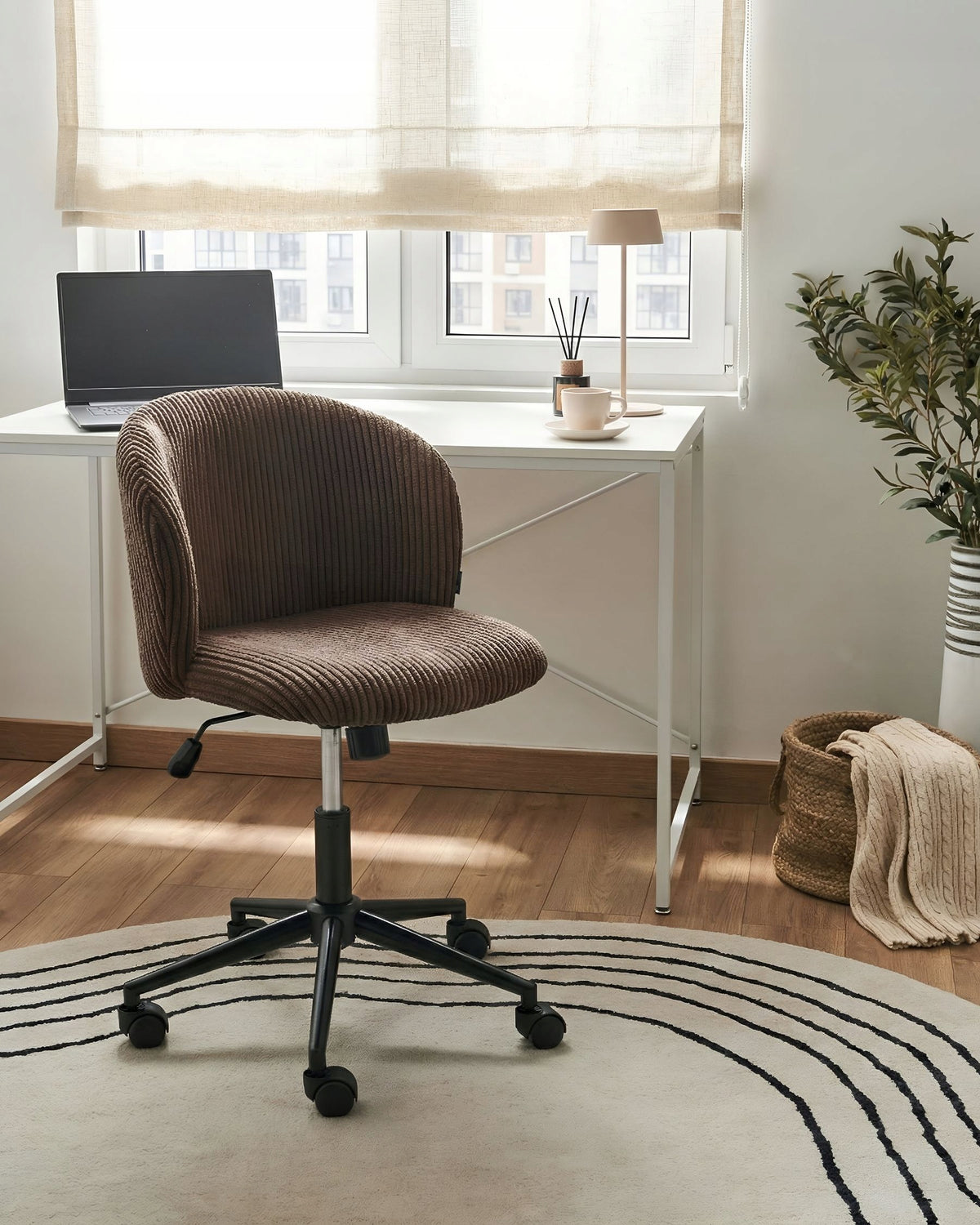 Office Chair Adjustable Corduroy Seat Dark Brown Packaging status original