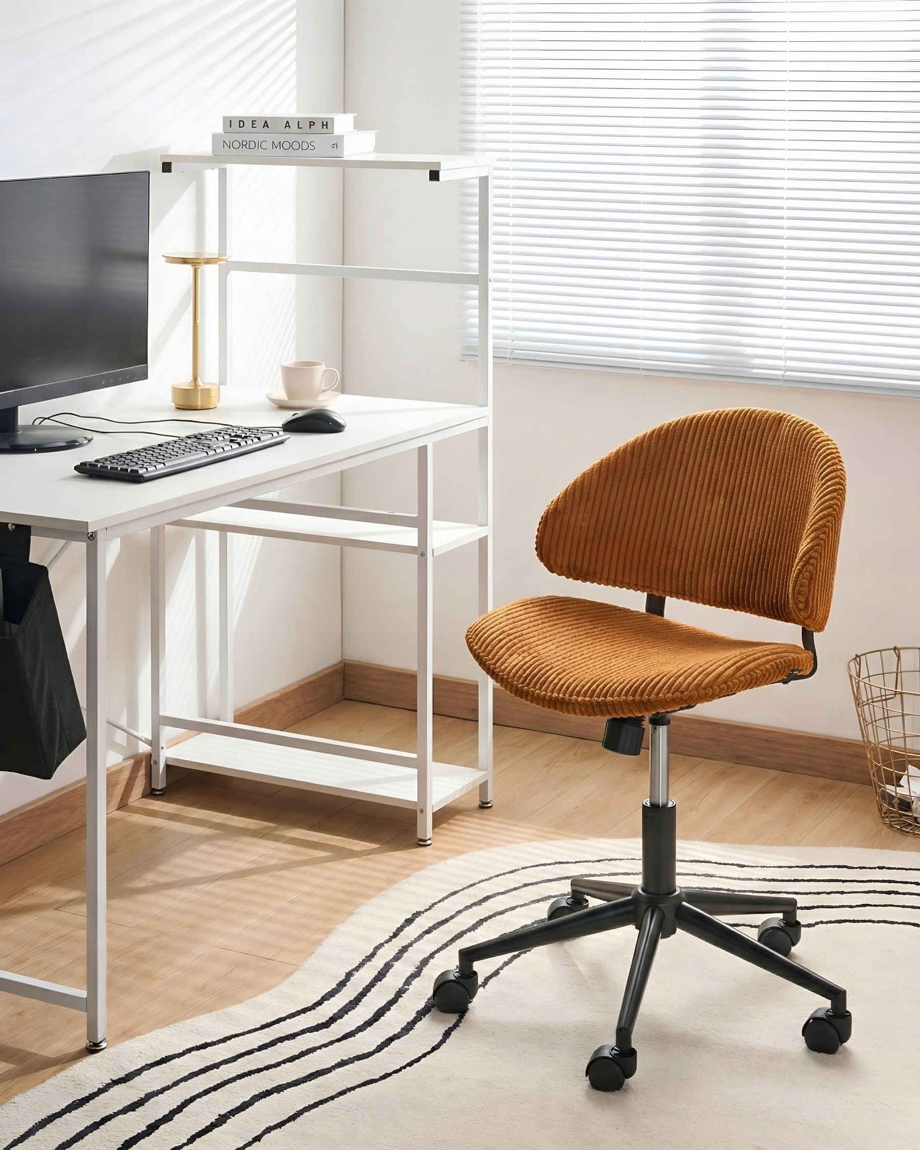 Office Chair Adjustable Corduroy Seat Orange Packaging status original