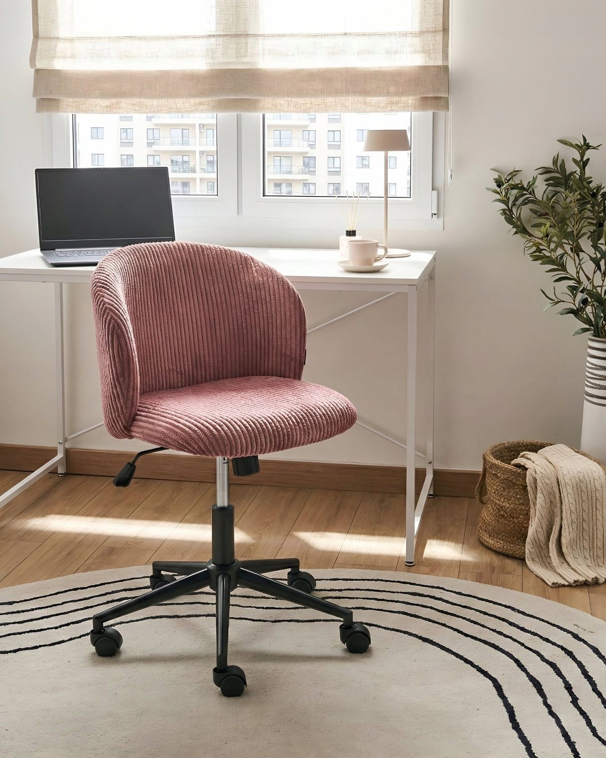 Office Chair Adjustable Corduroy Seat Pink Packaging status original