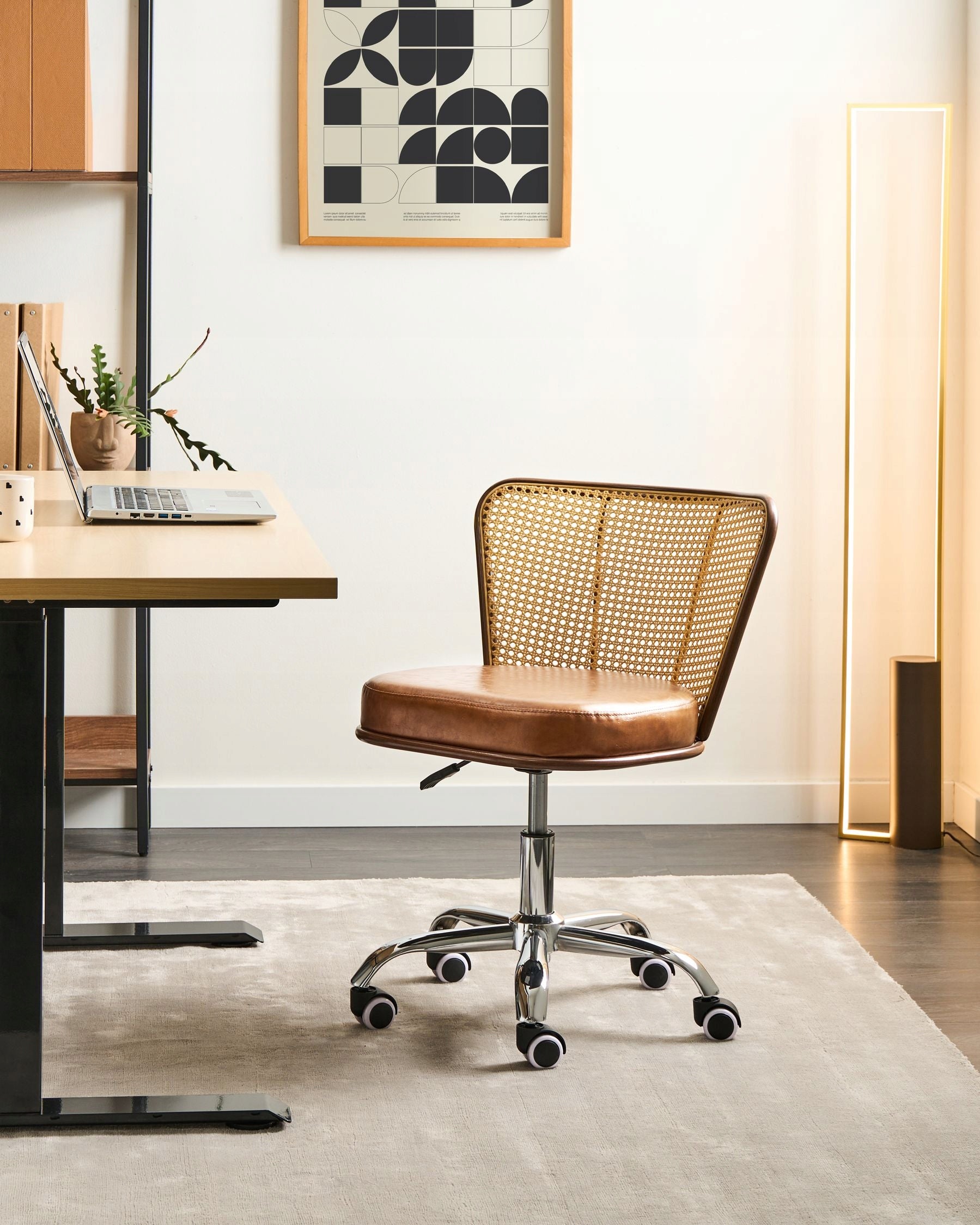 Office Chair Adjustable Faux Leather Brown Packaging status original