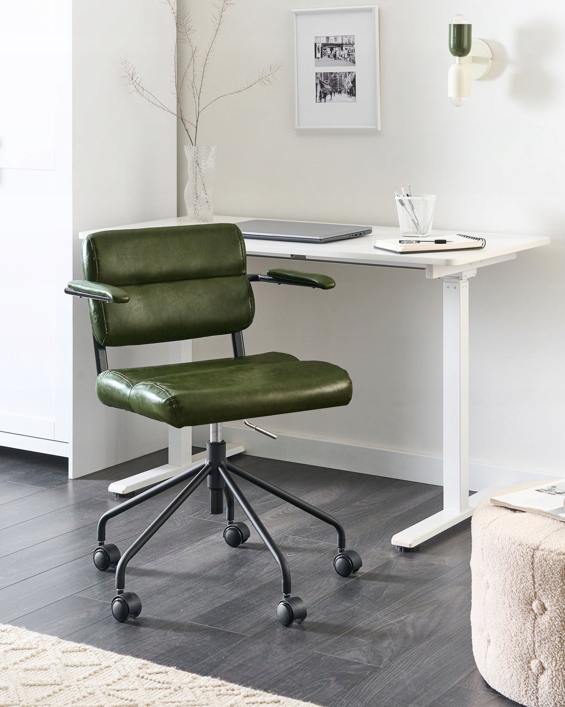 Office Chair Adjustable Faux Leather Dark Green Packaging status original