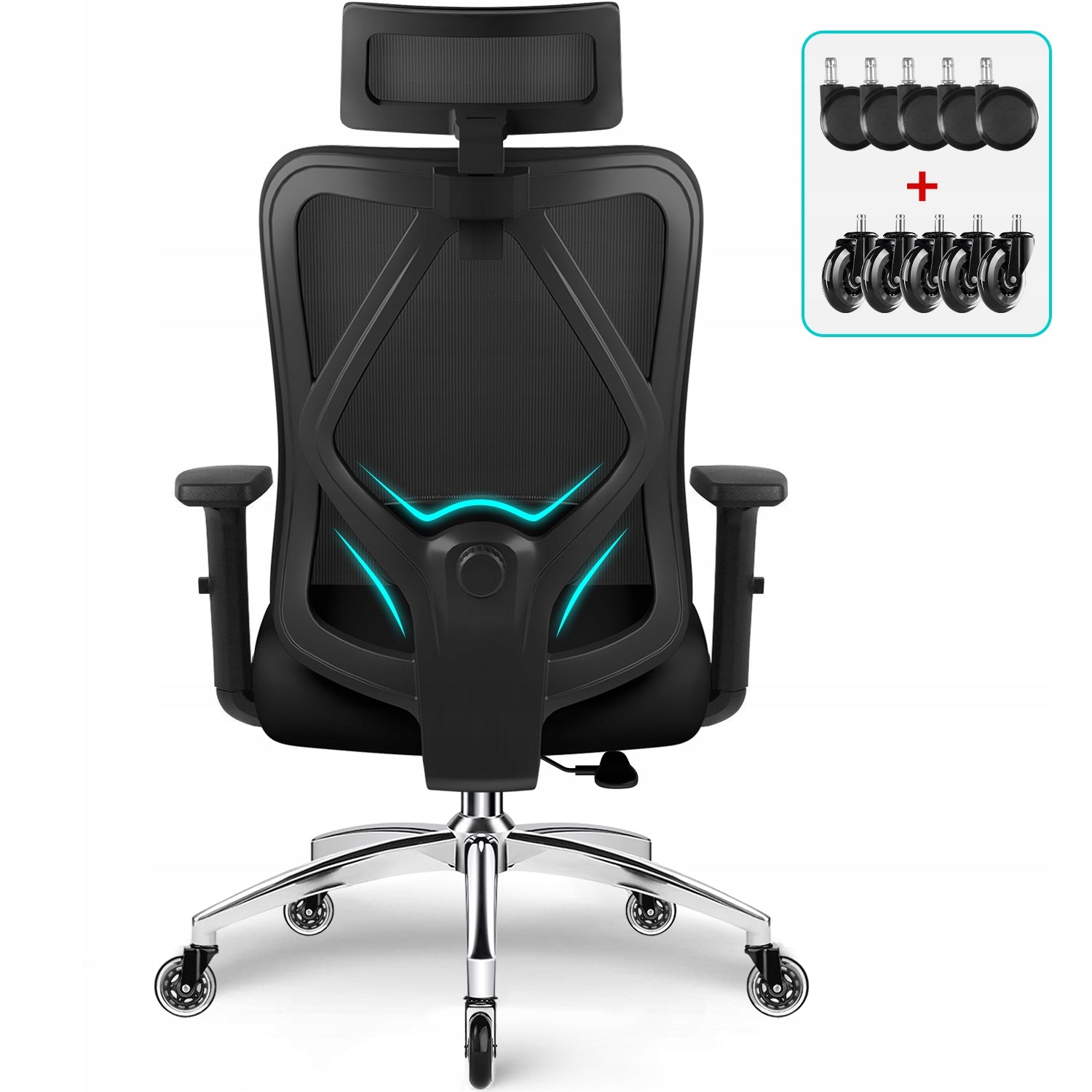 Office Chair Ergonomic Black 3D Lumbar Support Rocking Function 155KG