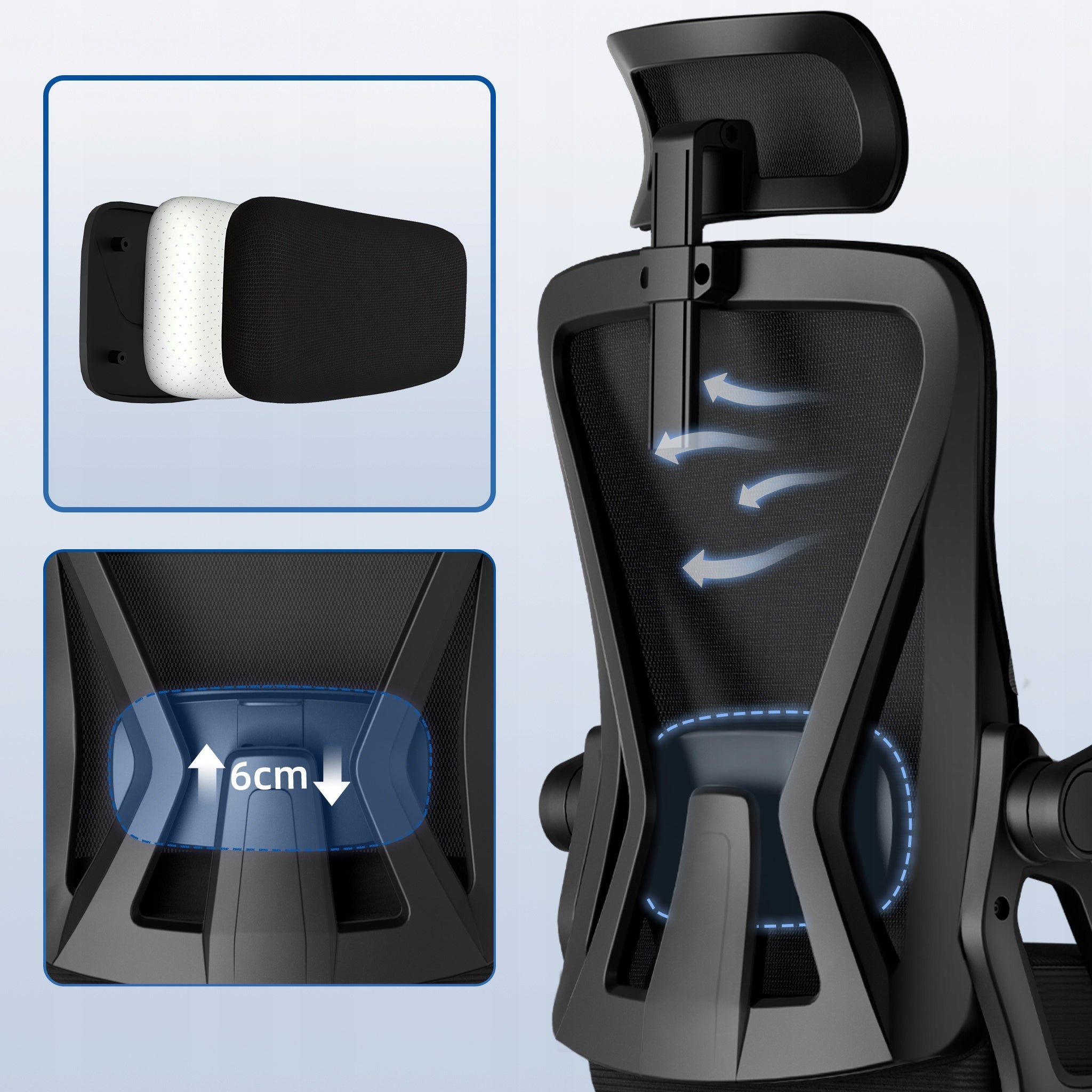 Office Chair Ergonomic Black Foldable Armrests Rocking Function 150KG Packaging status original