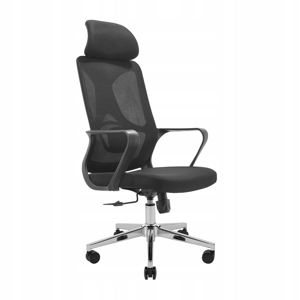 Office Chair Ergonomic RONDI Monero Mesh Headrest Tilt Chrome Black