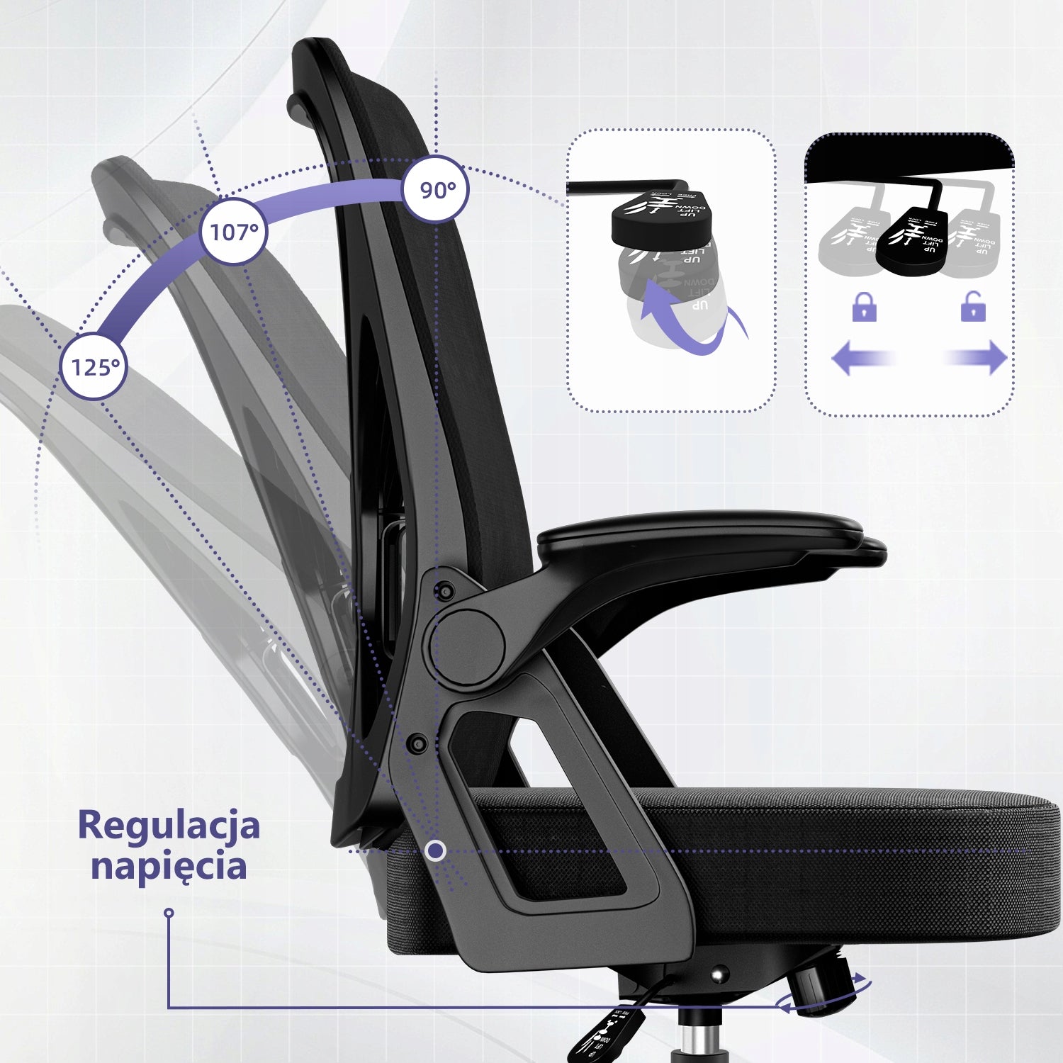 Office Chair Ergonomic Swivel Chair Adjustable Armrests Black 150KG Manufacturer code HR230