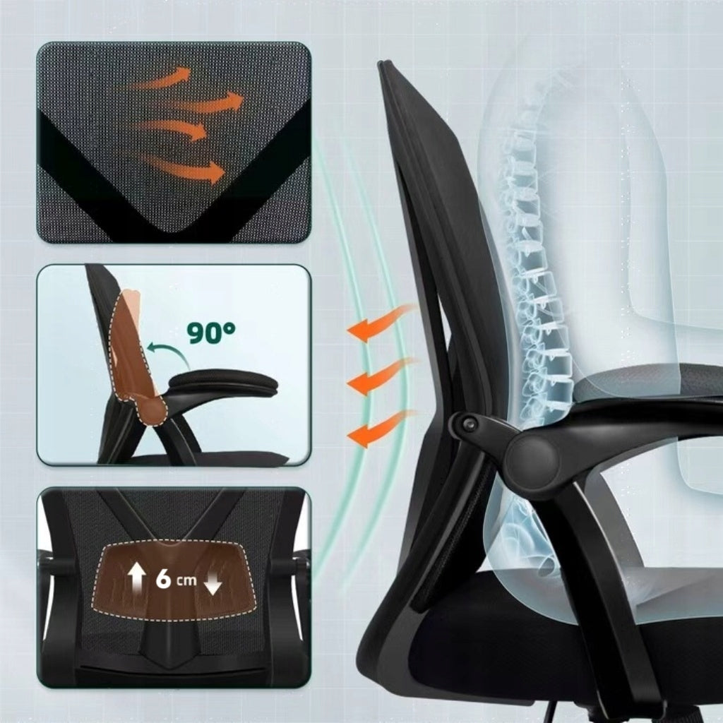 Office Chair Ergonomic Swivel Chair Foldable Armrest Black 150kg Manufacturer code BGY-HR02