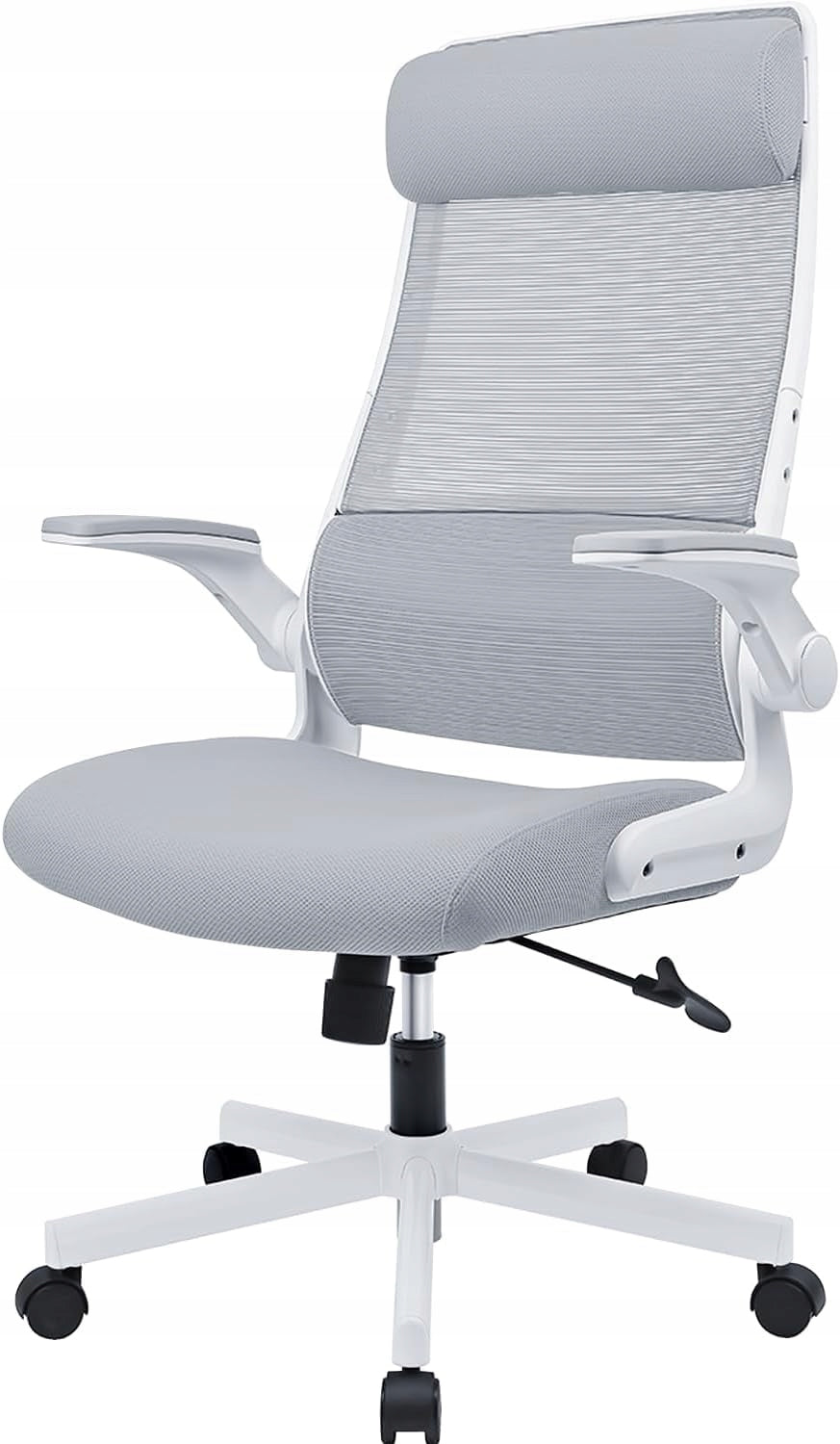 Office Chair Ergonomic Swivel White Mesh Adjustable Headrest