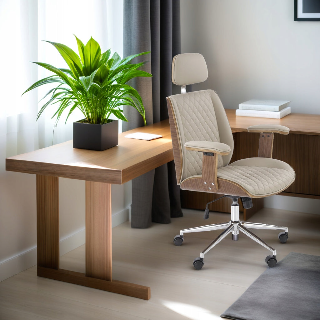 Office Chair Faux Leather Upholstered Office Chair for Desk Beige TIMBER Brand Halmar
