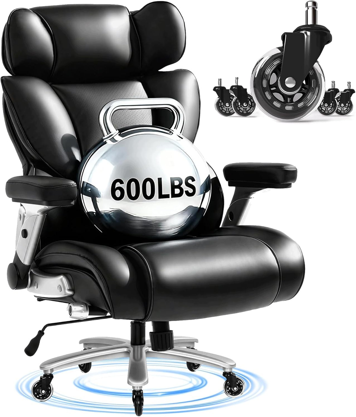 Office Chair Flexispot XXL Reinforced Load Capacity 272kg Leather Black