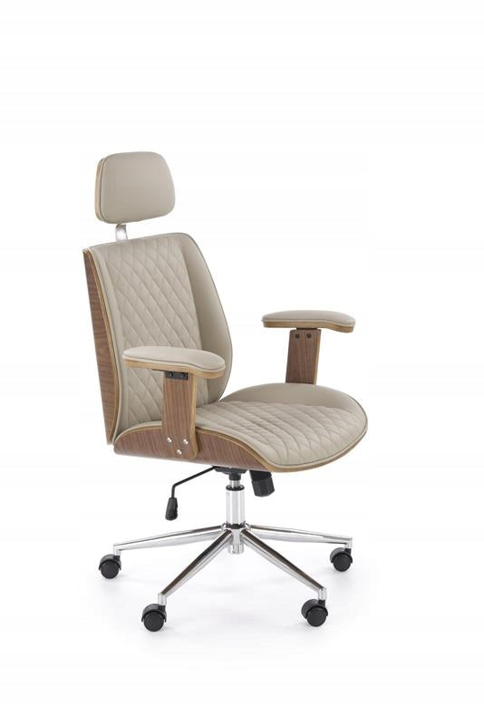 Office Chair Rotary TIMBER Wood Bent Walnut Beige Cream Halmar