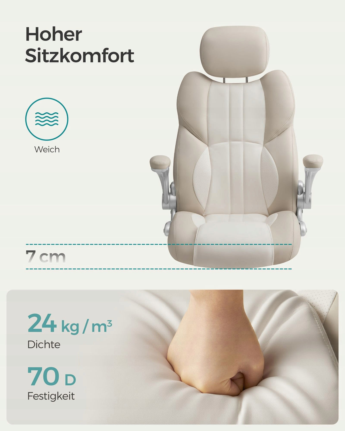 Office Chair SONGMICS Adjustable Headrest Height Rocking Creamy White Kind rotary