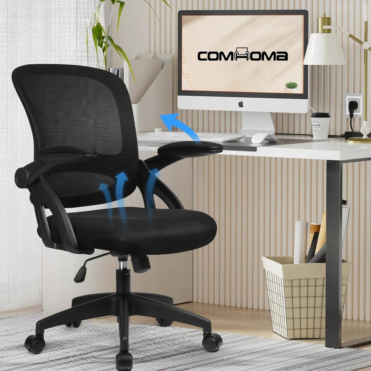 Office Chair Swivel Chair Breathable Folding Armrests - COMHOMA