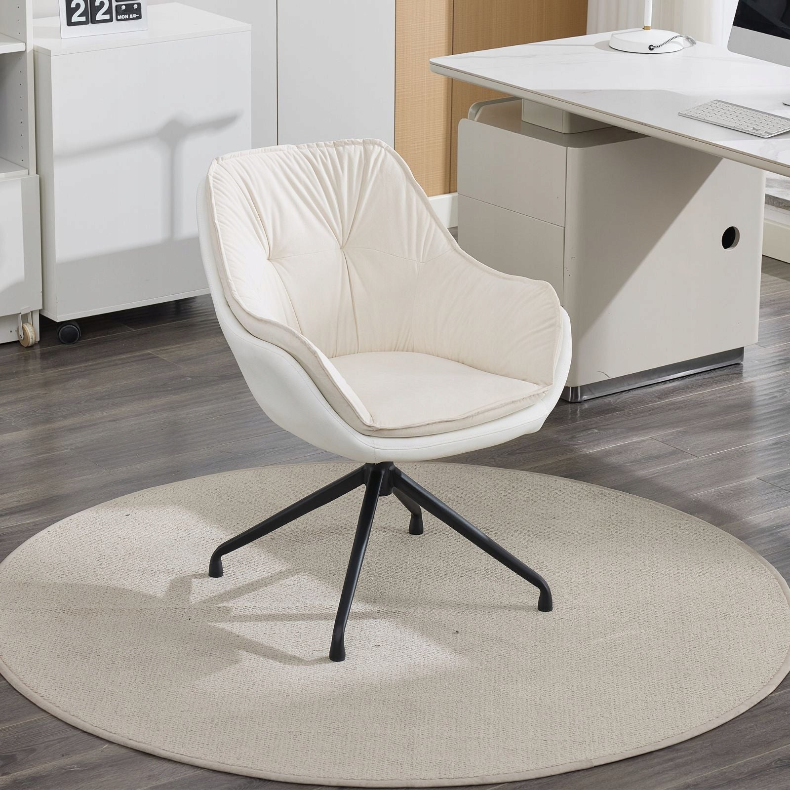Office Chair Swivel Chair Faux Leather Beige Furniture depth 1 cm