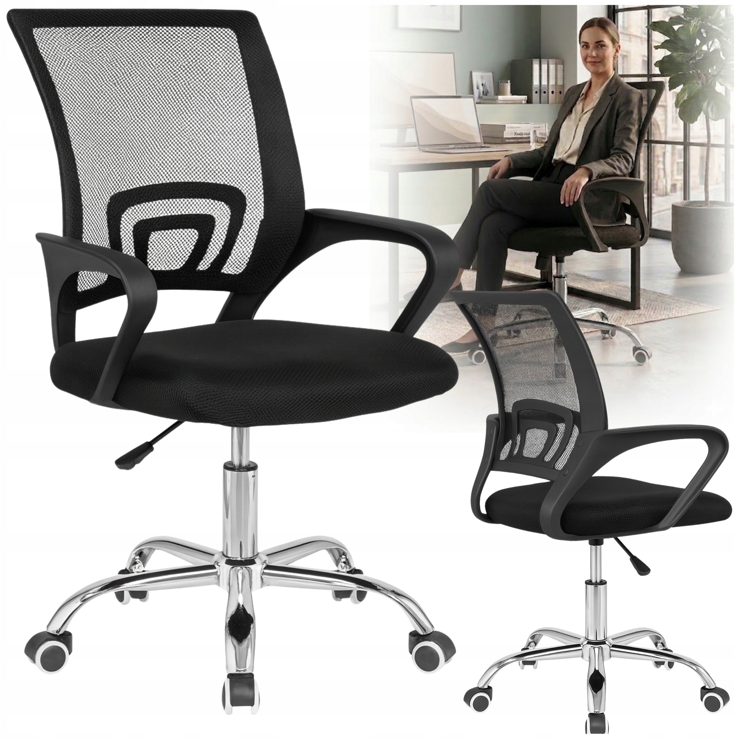 Office Chair Swivel ENTER Mesh Ventilated Ergonomic Chair Black