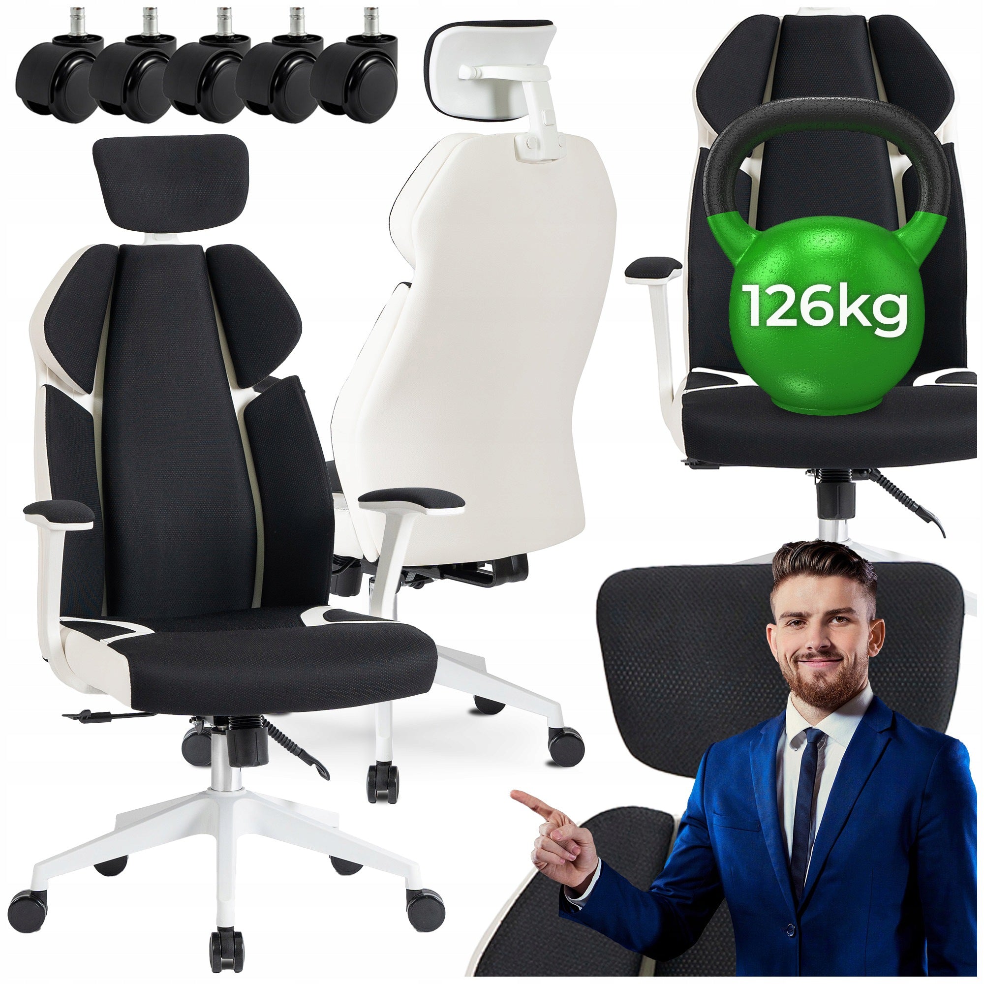 Office Chair Swivel Ergonomic Desk Chair White Black DUNCAN