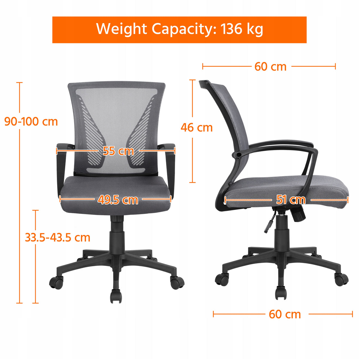 Office Chair Swivel Ergonomic Mesh Backrest, Dark Grey Medical device no