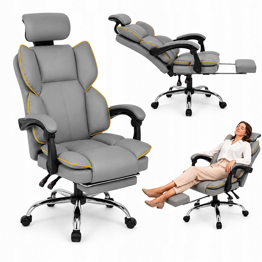 Office Chair Swivel Ergonomic with Footrest COMO Grey RELAXING