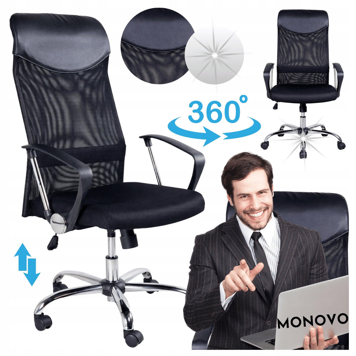 Office Chair Swivel Upholstered Mesh Black For Office Desk CEZAR