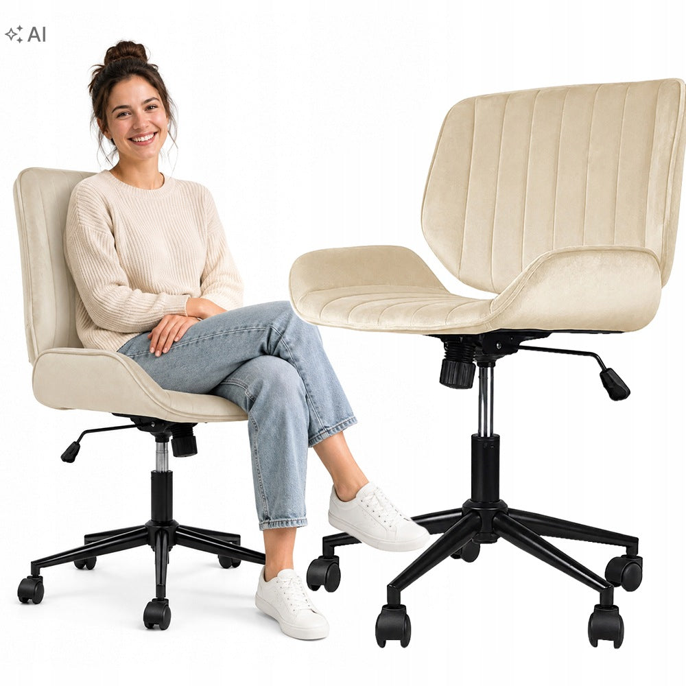 Office Chair Swivel Velour Adjustable For Desk TORES Beige COMFORTABLE