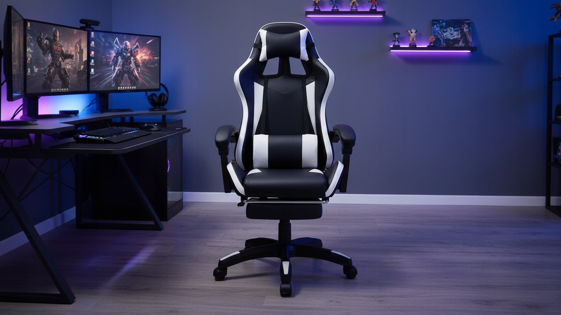 Office Chair on Wheels GAMING Swivel WHITE with FOOTREST Packaging status original