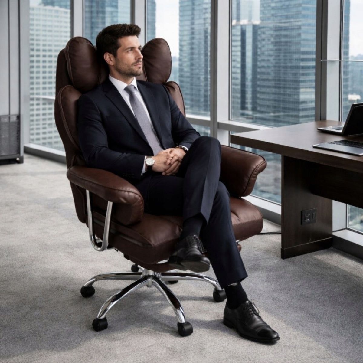 Office Chair with Footrest Comfortable Swivel Adjustable Dark Brown for Work Manufacturer code fotel ergonomiczny do komputera z regulacją 7