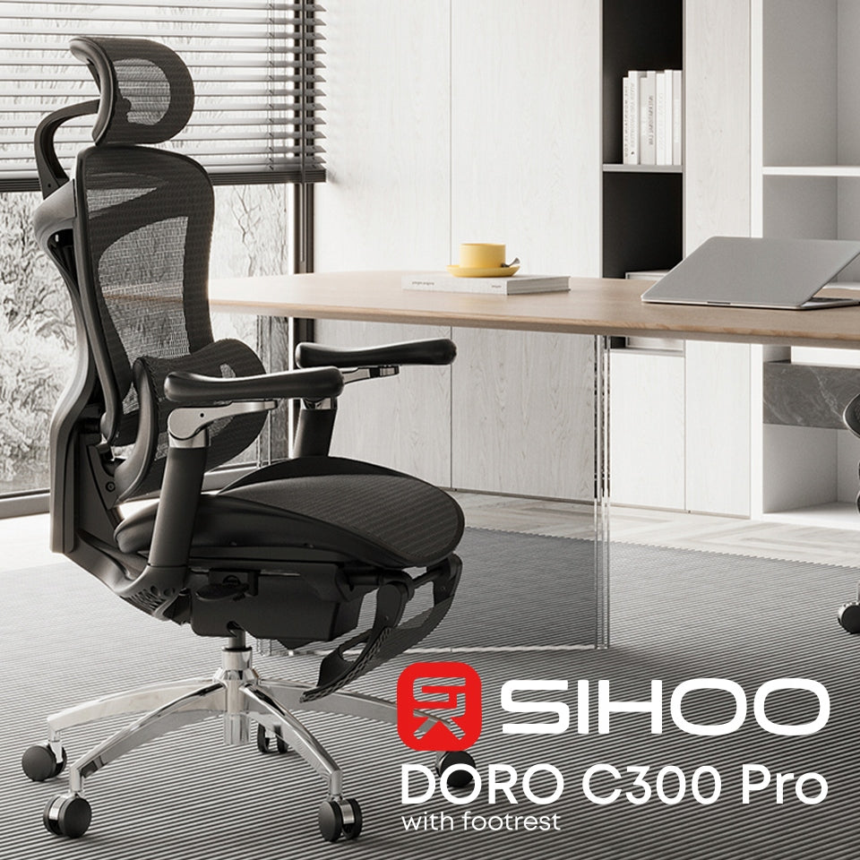 Office Chair with Footrest Sihoo DORO C300 Pro Mesh Black with footrest Furniture height 106 cm