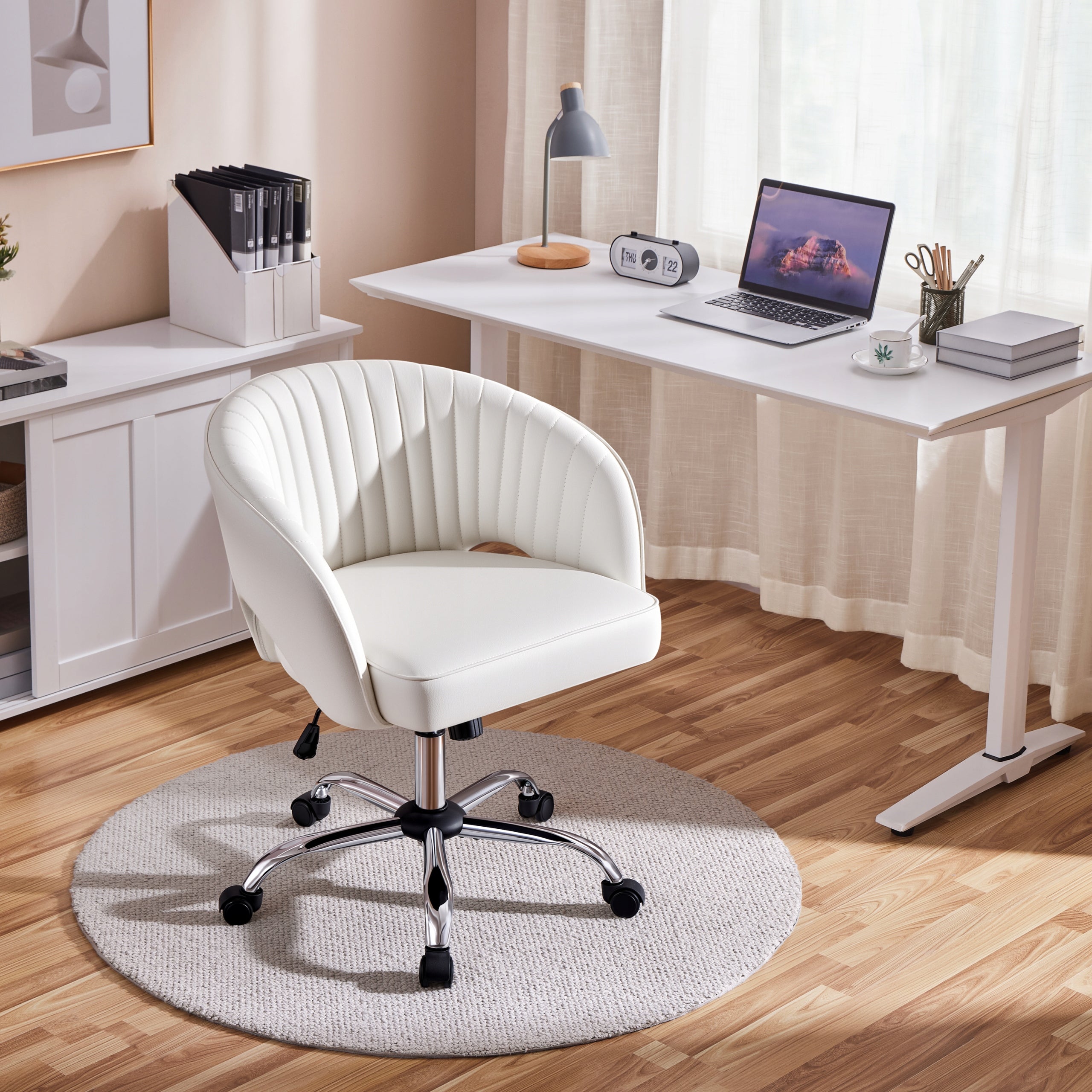 Office Chair with Quilted Backrest, On Wheels, Decorative, White Medical device no