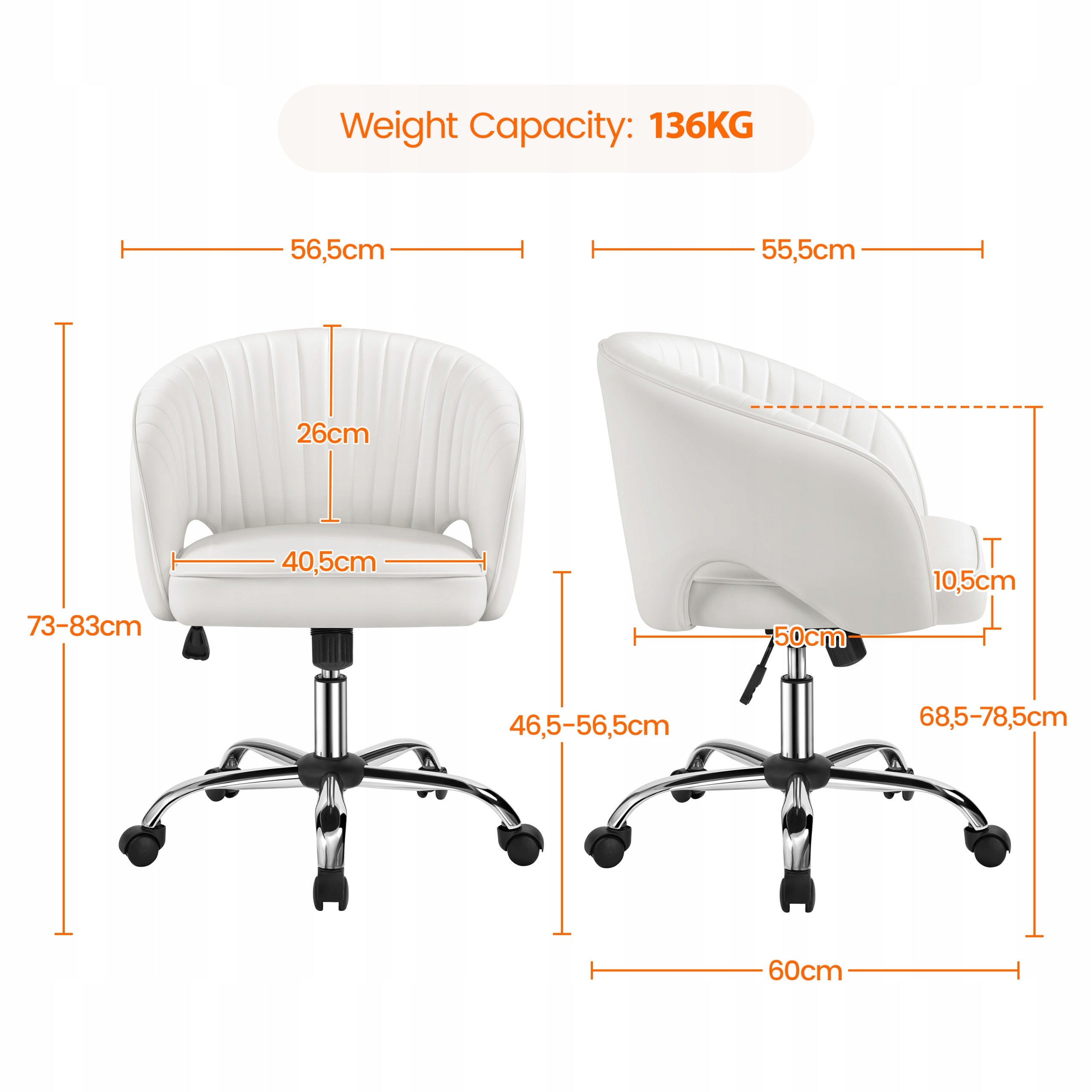 Office Chair with Quilted Backrest, On Wheels, Decorative, White Packaging status original