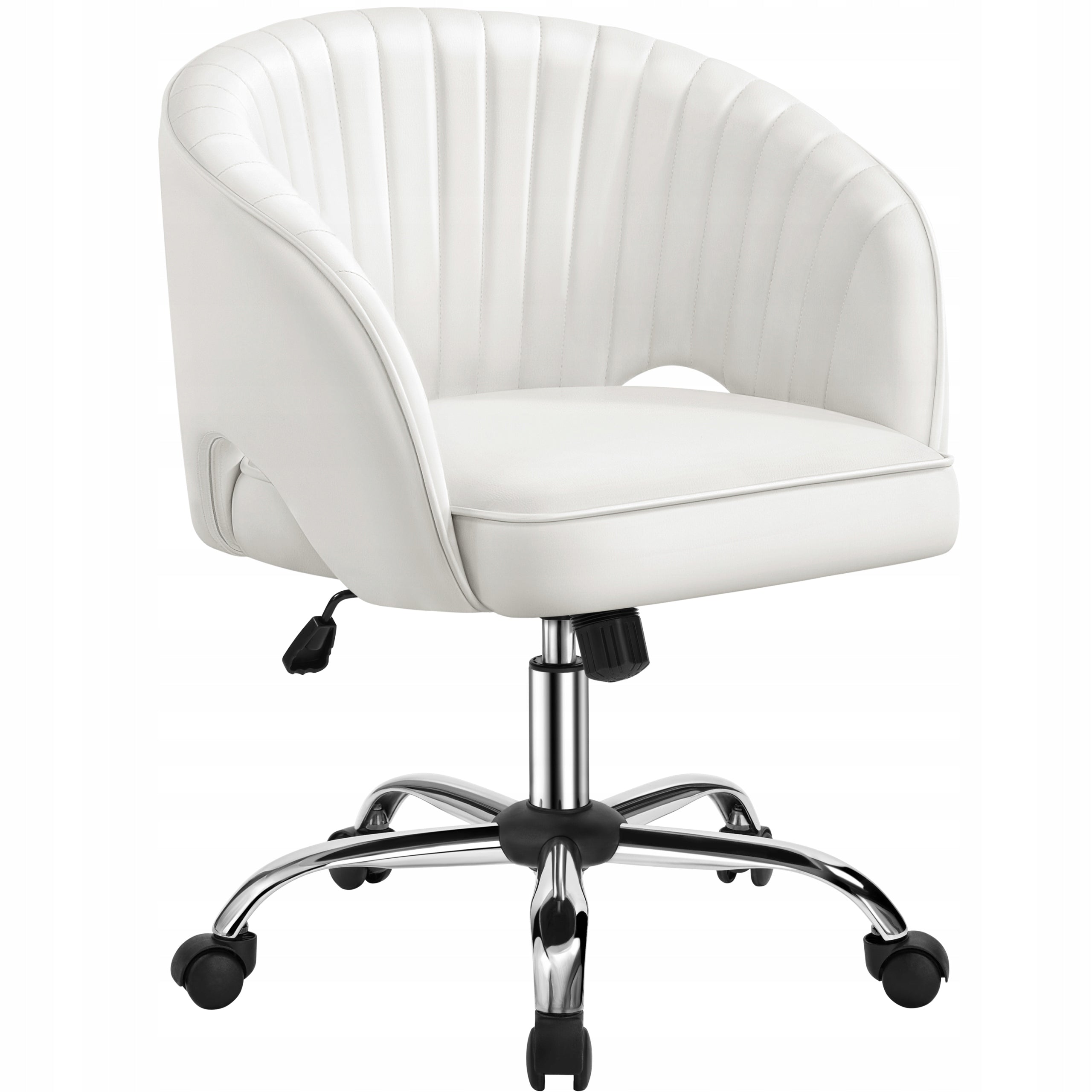Office Chair with Quilted Backrest, On Wheels, Decorative, White