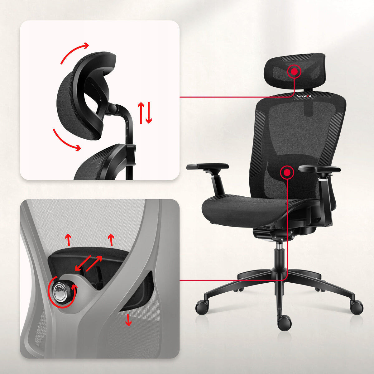 Office GAMING CHAIR Huzaro swivel ERGONOMIC black MESH Manufacturer code HZ-COMBAT 7.3 BLACK MESH
