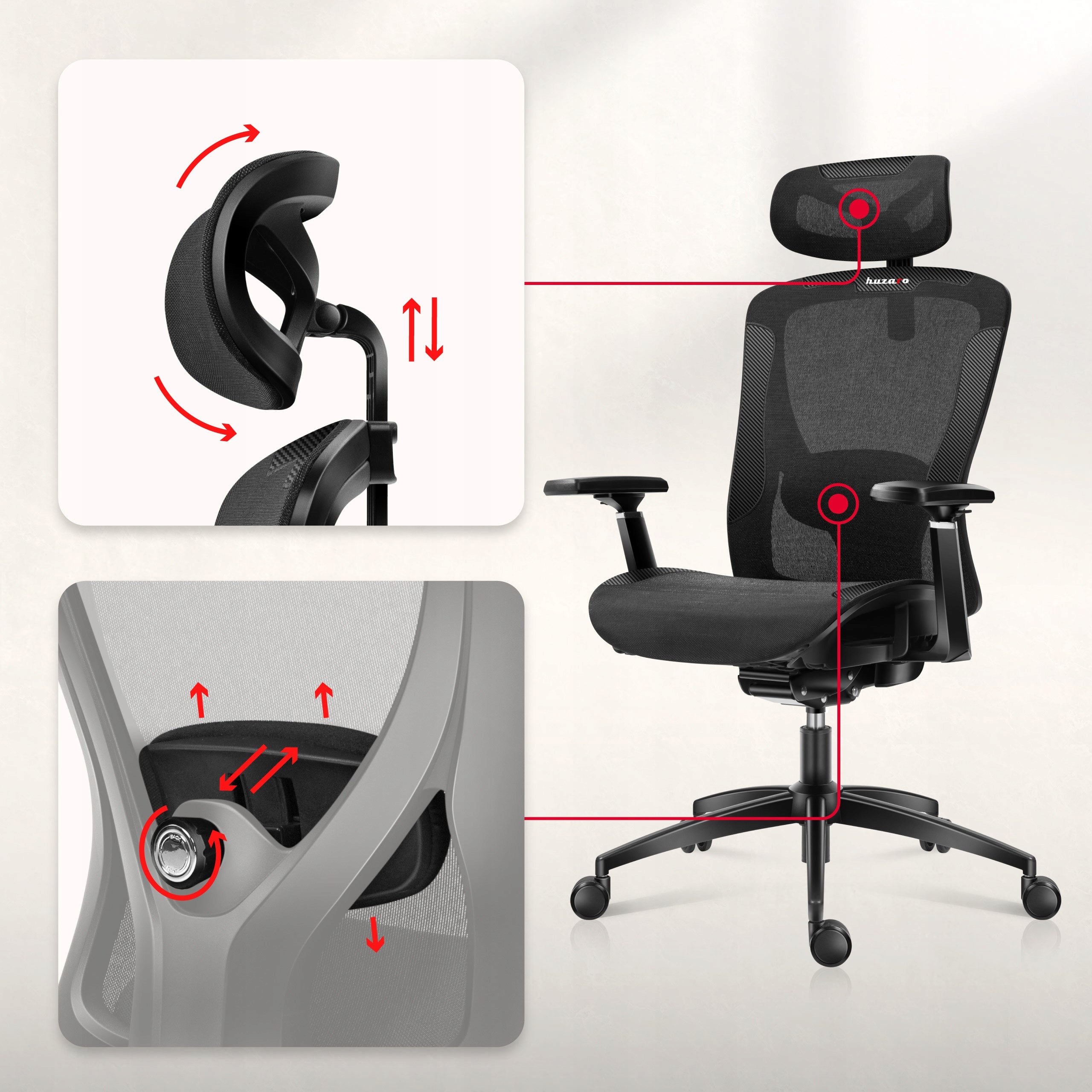 Office GAMING CHAIR Huzaro swivel ERGONOMIC black MESH Manufacturer code HZ-COMBAT 7.3 BLACK MESH