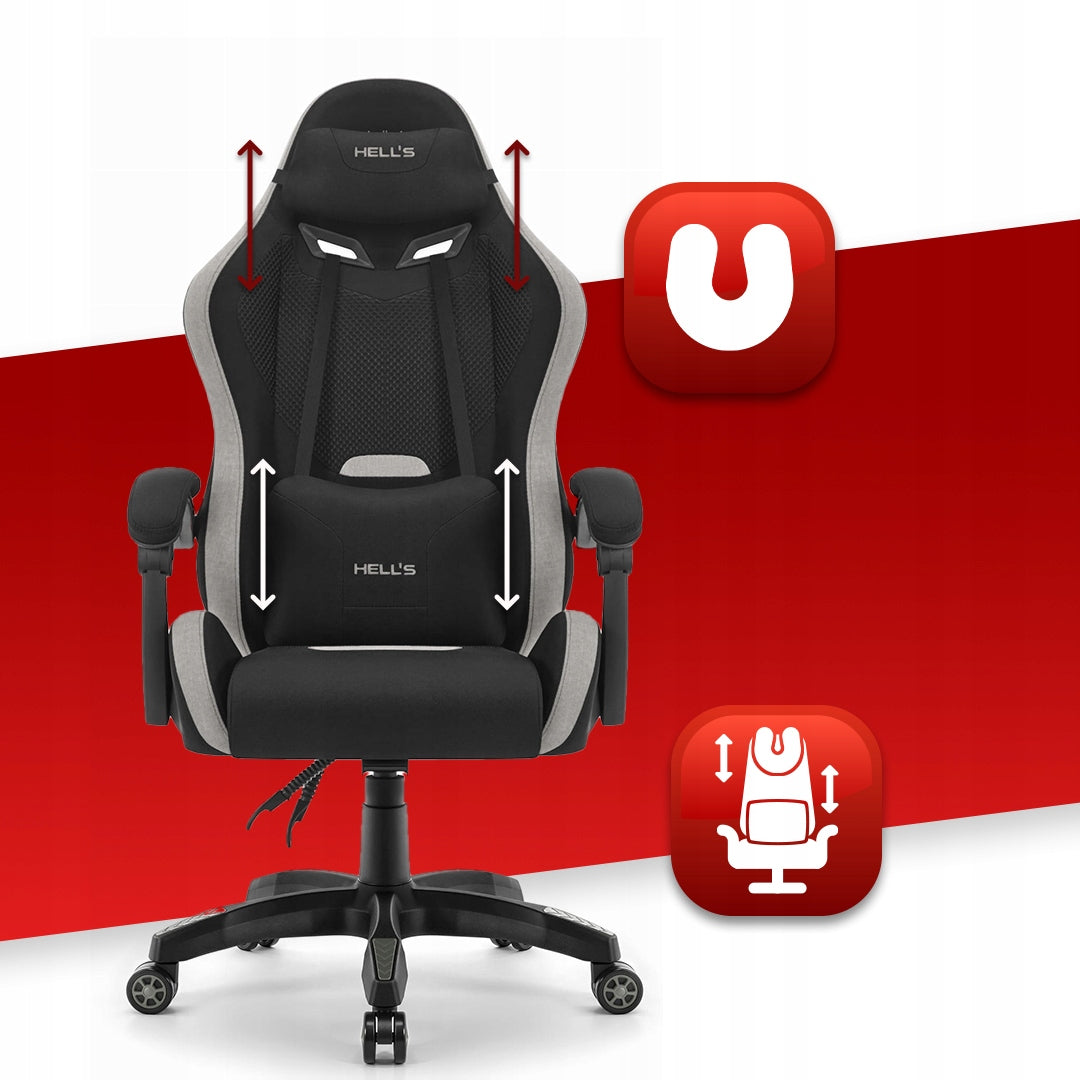Office Gaming Chair Hell's Chair HC-1012 Black Grey Suede Fabric Furniture height 135 cm