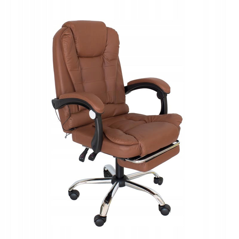 Office MASSAGE CHAIR BROWN ROTATING PU leather base chrome + FOOTREST Manufacturer code 334