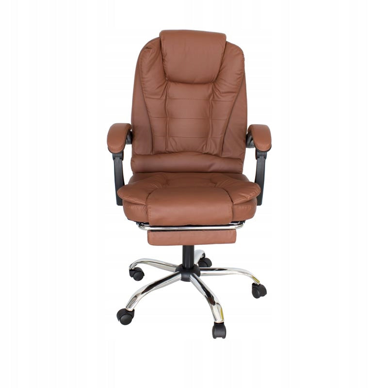 Office MASSAGE CHAIR BROWN ROTATING PU leather base chrome + FOOTREST Manufacturer code 334