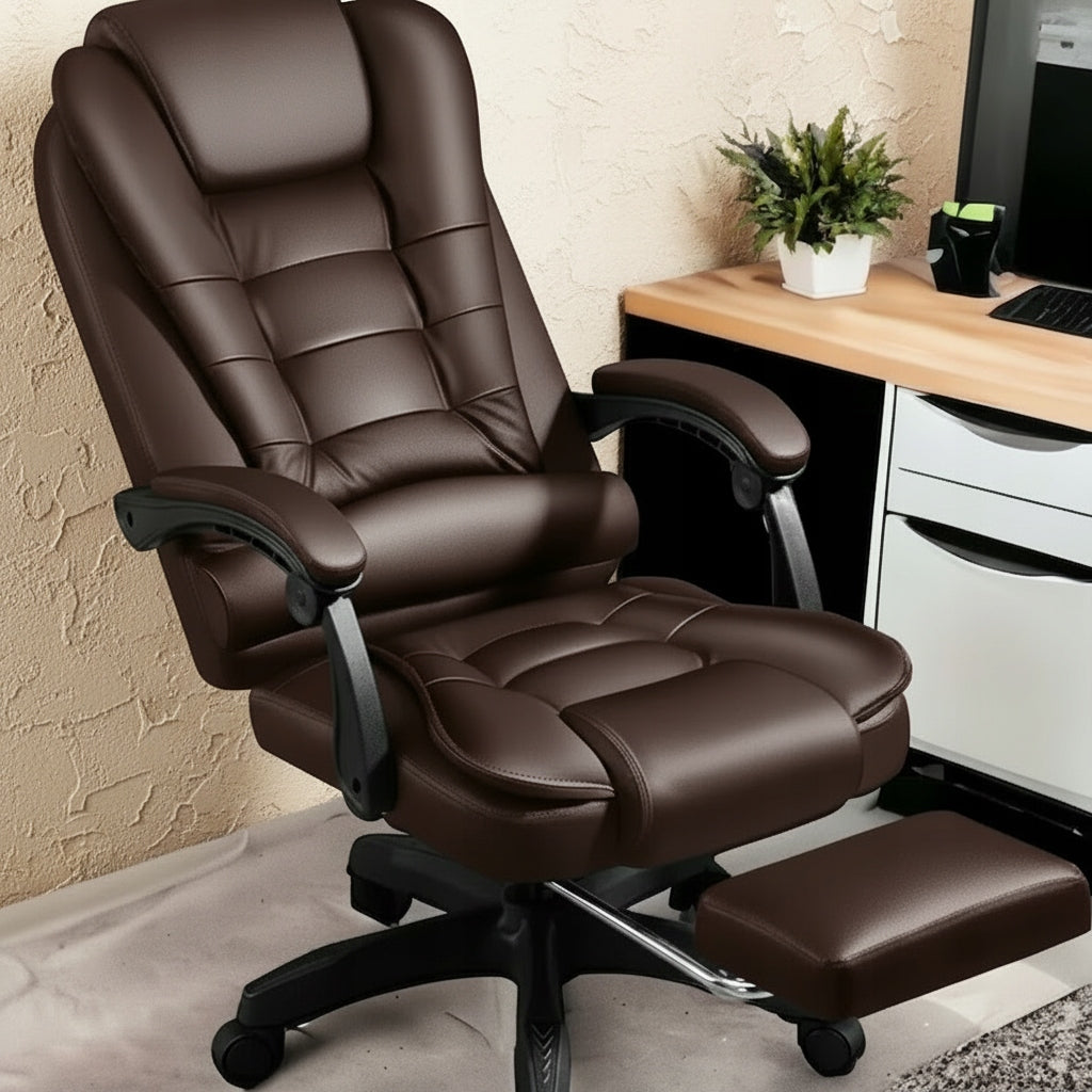 Office MASSAGE CHAIR ROTATING PU leather base chrome + FOOTREST Medical device no