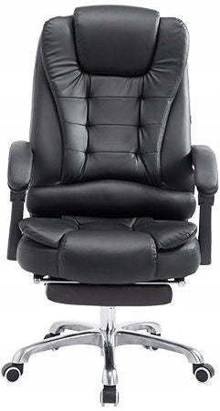 Office MASSAGE CHAIR SWIVEL black PU LEATHER base CHROME + FOOTREST! Brand Cerlo