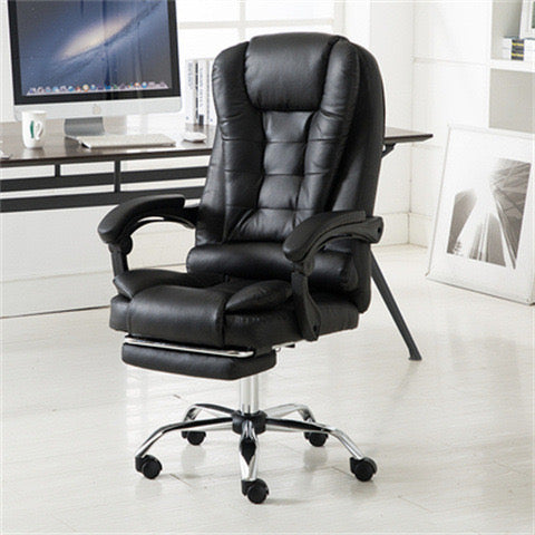 Office MASSAGE CHAIR SWIVEL black PU LEATHER base CHROME + FOOTREST!