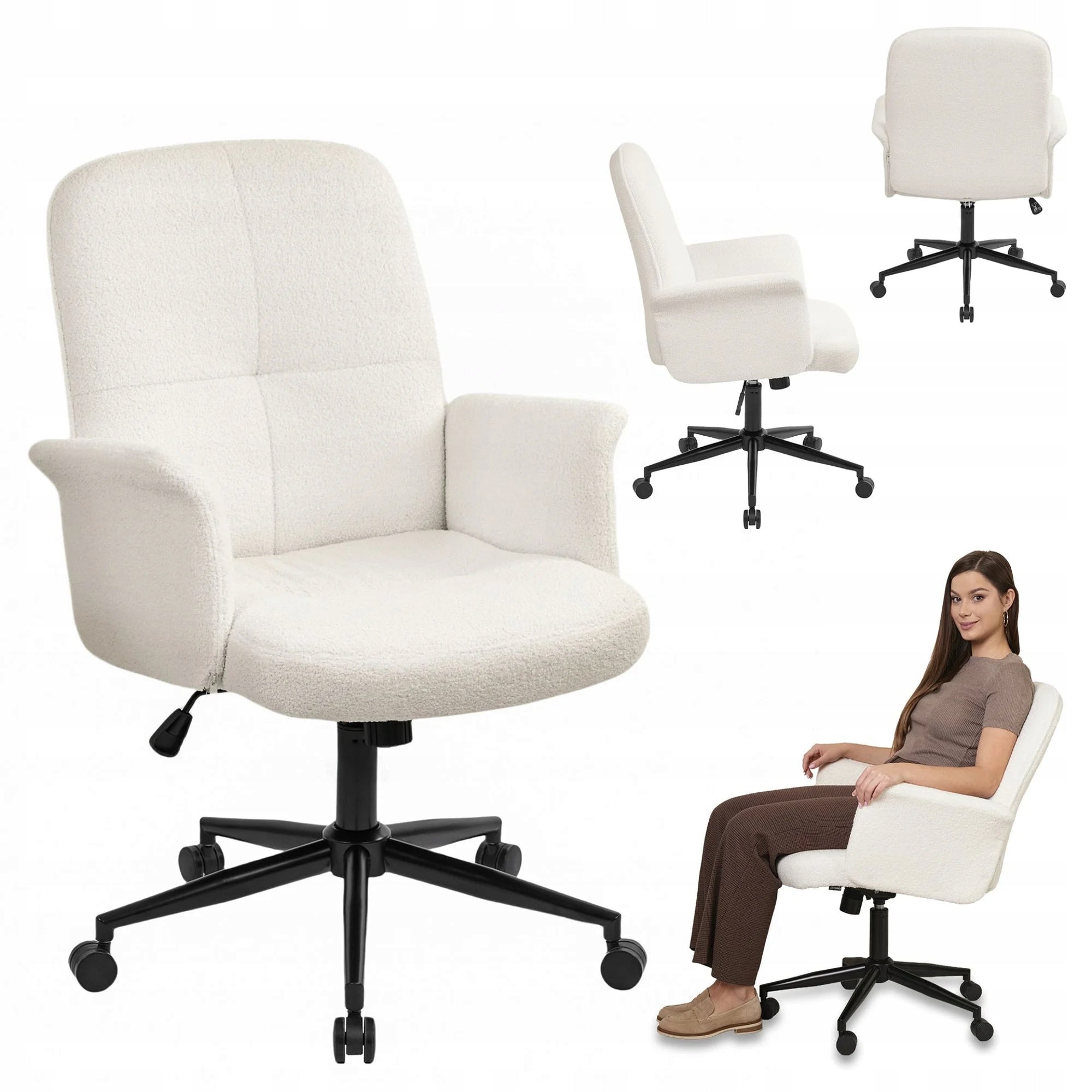 Office Swivel Chair with Adjustable Fabric Bouclé Office Chair for Living Room