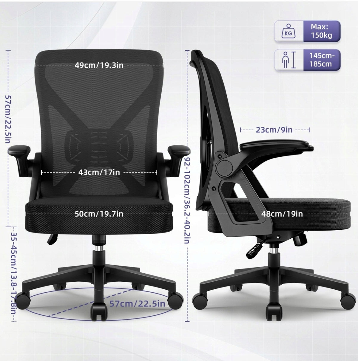 Office chair Authmic ergonomic swivel black mesh 150 kg Packaging status original