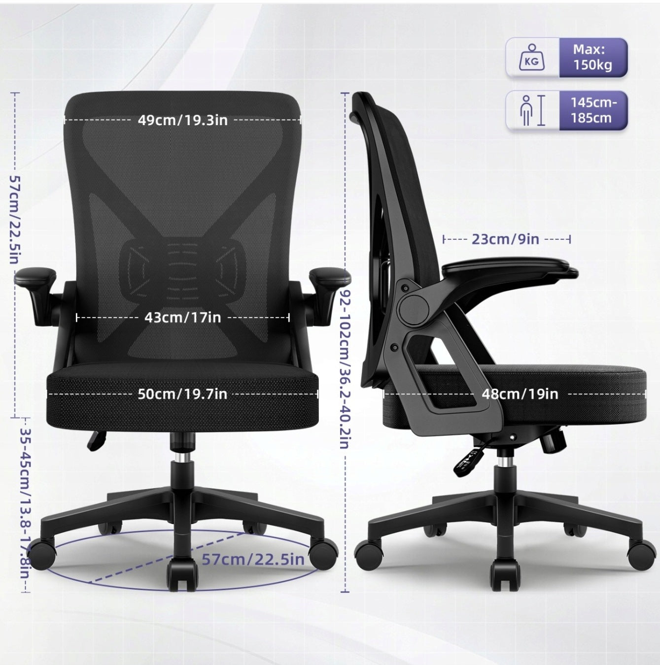 Office chair Authmic ergonomic swivel black mesh 150 kg Packaging status original