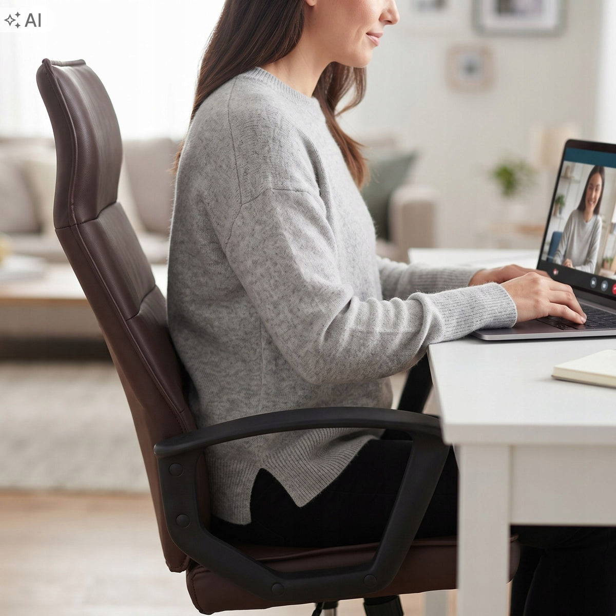 Office chair ECO-LEATHER swivel chair for desk BROWN leather COMFORTABLE 228 Brand Escal