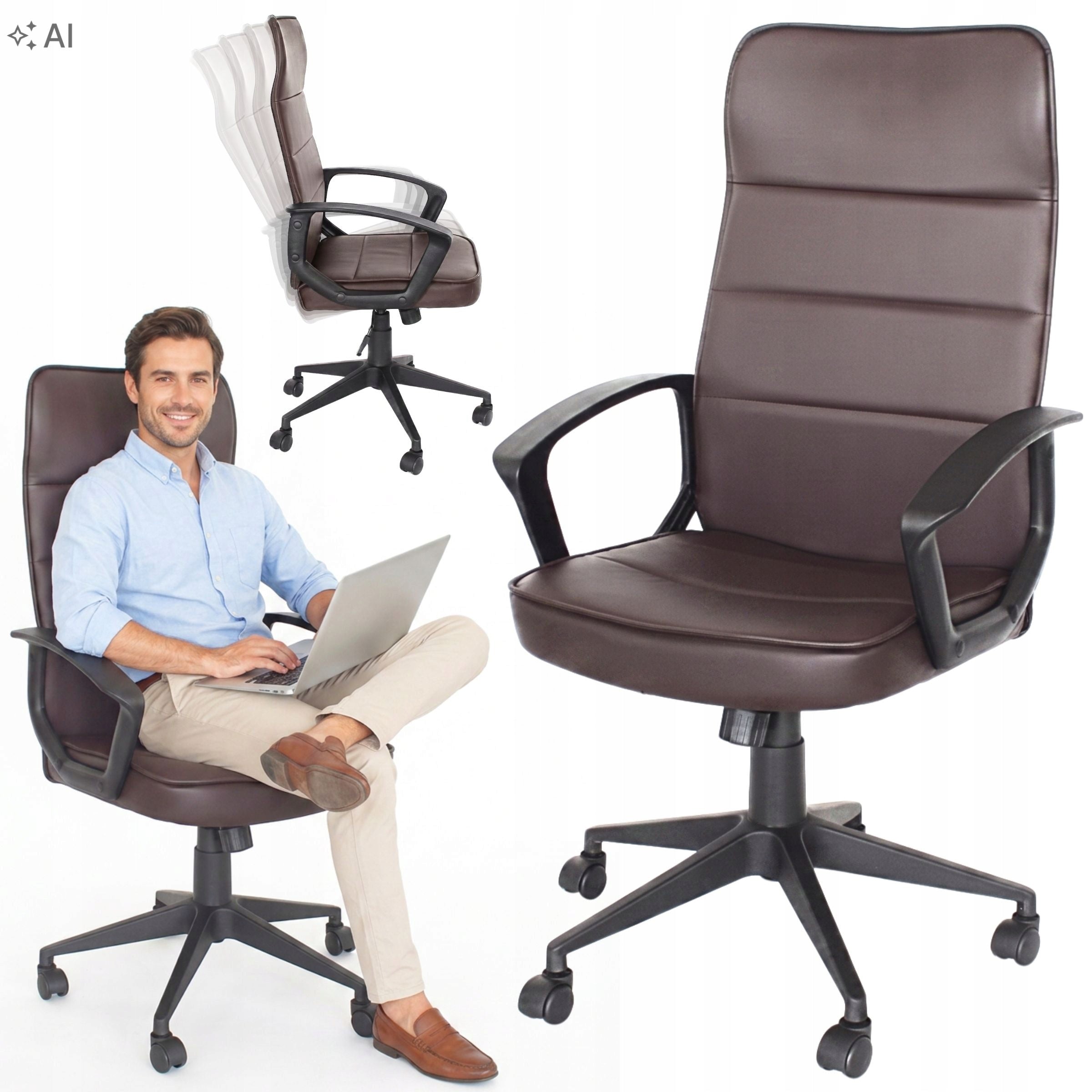 Office chair ECO-LEATHER swivel chair for desk BROWN leather COMFORTABLE 228