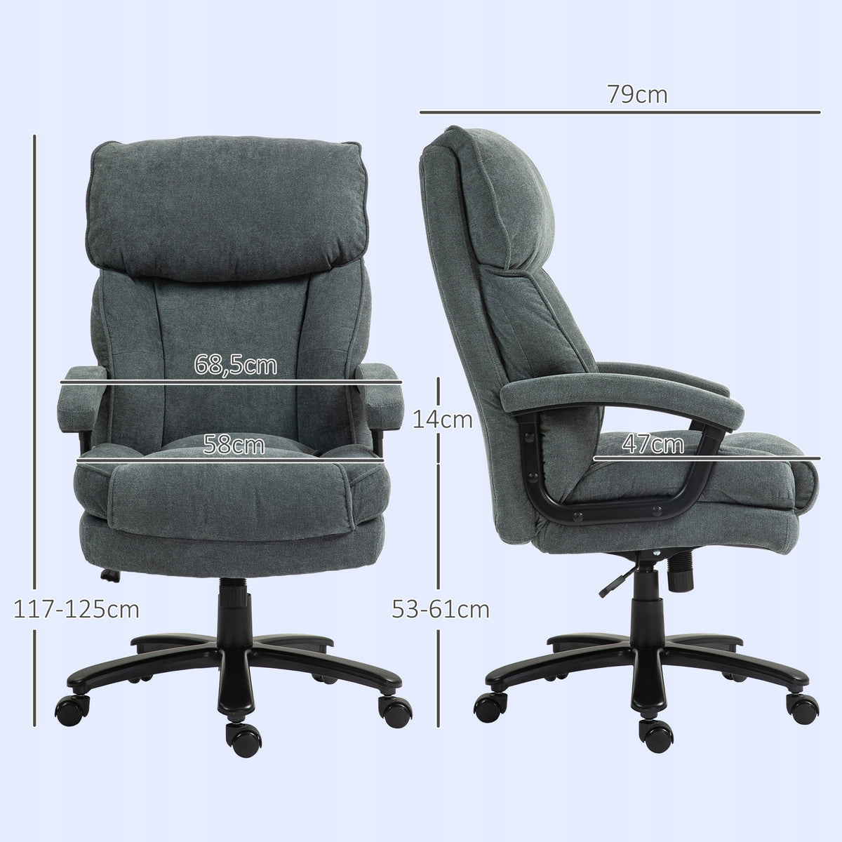 Office chair HOMCOM grey 68,5x79x117-125 cm, load up to 200 kg Brand Homcom