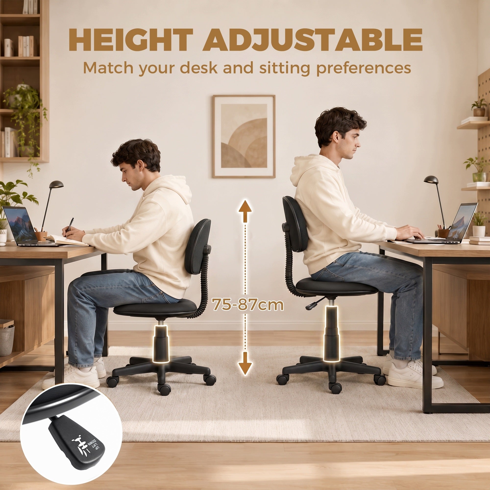 Office chair HOMCOM without armrests, adjustable, on wheels, black Brand Homcom