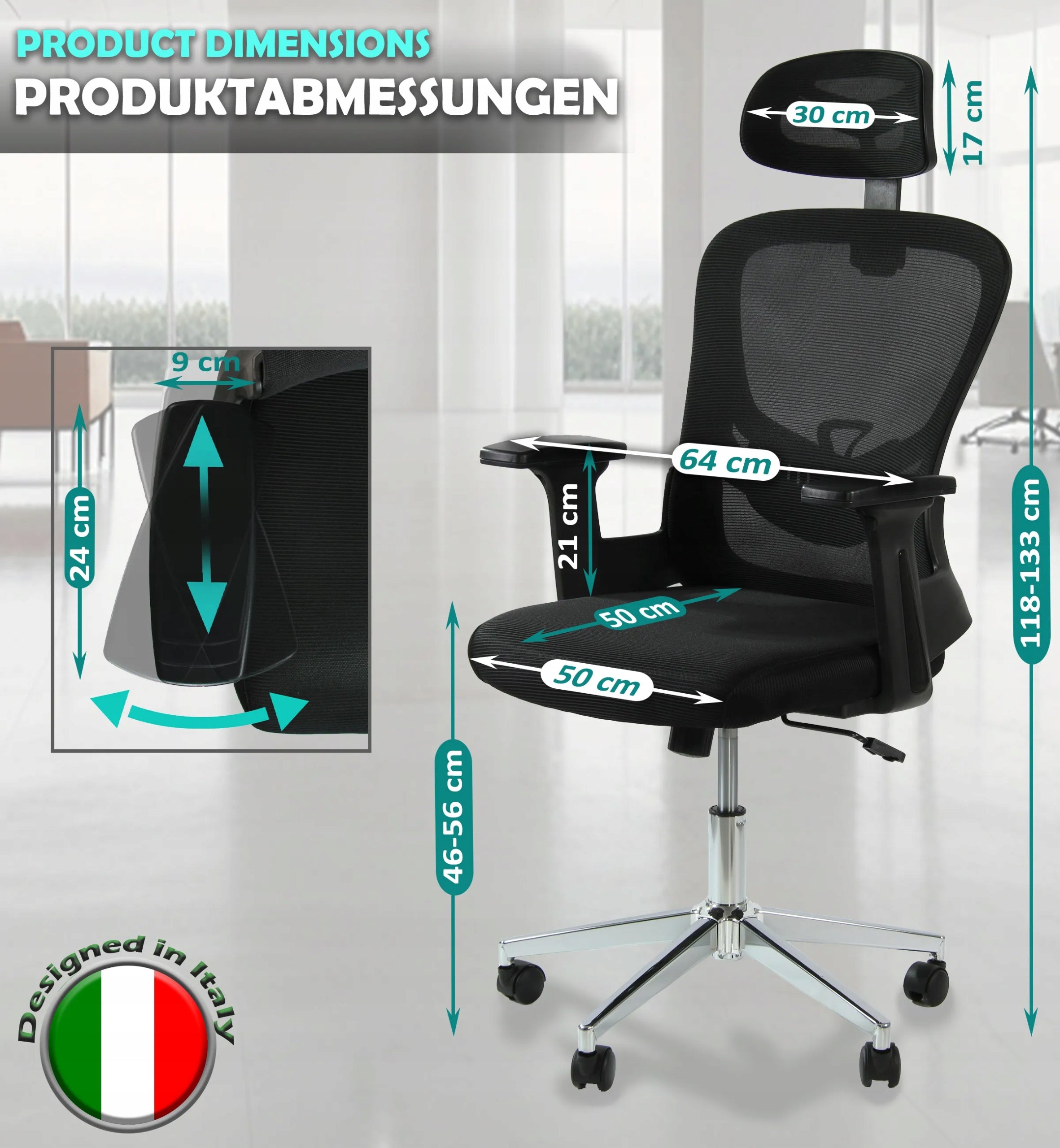 Office chair V3-2 ergonomic movable lumbar support black EAN (GTIN) 5904280056489