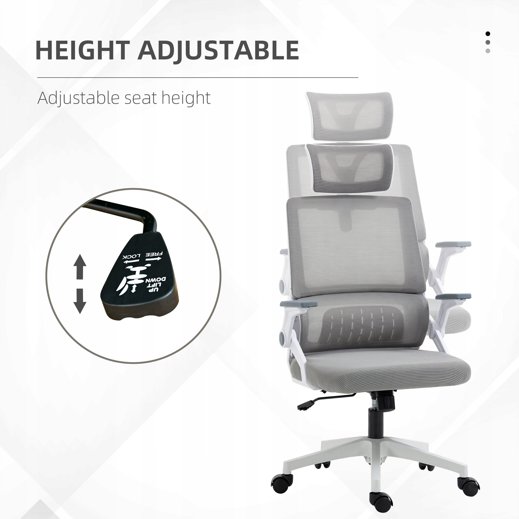 Office chair Vinsetto, ergonomic, with adjustable backrest, grey Furniture depth 61 cm